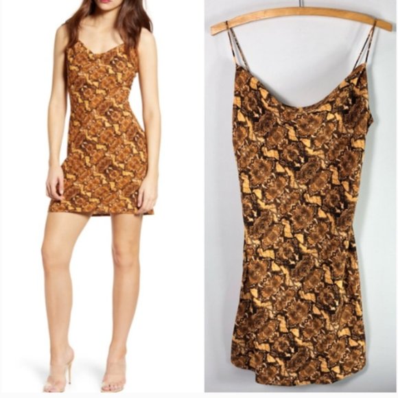 J.O.A | Just One Answer | orange and brown snake skin printed mini dress small - Picture 2 of 14